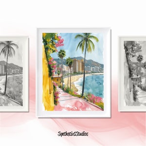 San Diego Digital Art Print, Seaside Watercolour Wall Art, California Coastal Travel Print, La Jolla by The Sea, Housewarming Gift