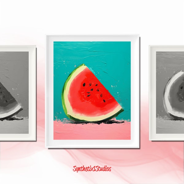 Contemporary Watermelon Slice Digital Art Print, Bold Textured Summer Fruit, Vibrant Kitchen Wall Art, Modern Pop of Color Home Decor