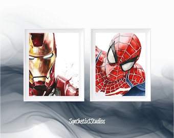 Impresión artística de acuarela de superhéroes: Arte de fan de cómics (descarga digital)
