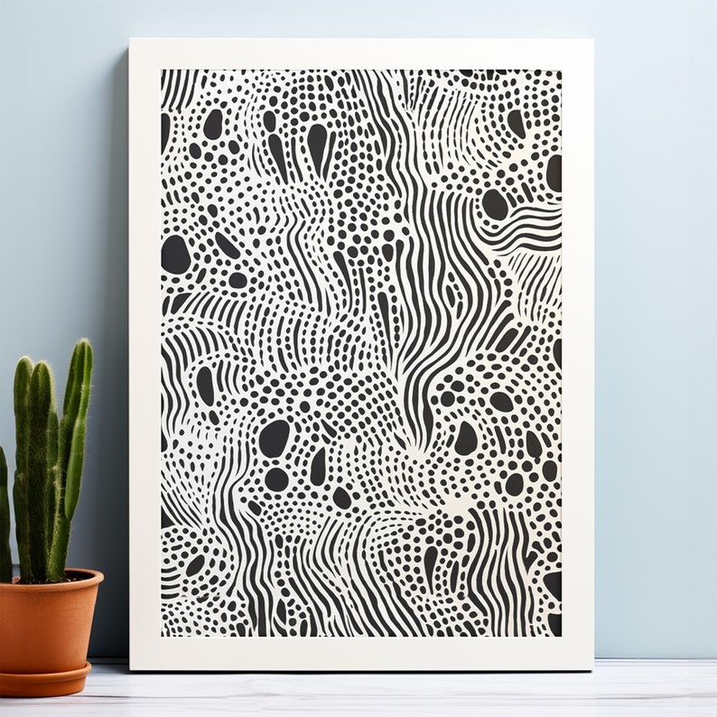 Aboriginal Digital Art Print, Black and White Wall Art, Australian