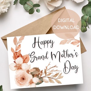 Eleganter großer Muttertag, Boho-Blumenkarte zum Ausdrucken / Süße Muttertagskarte / Digitaldruck / Rosa, beige, roségold geblümt / neutral