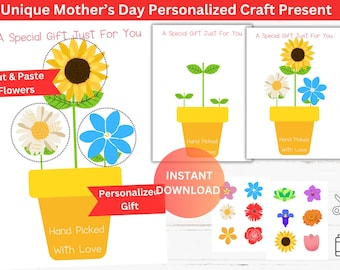 Crea i tuoi fiori / Regalo stampabile per la festa della mamma / Lavoretti personalizzati per bambini / Attività creative / Download digitale / Crea il tuo