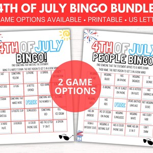 4th of July Bingo Bundle Printable | 2 Game Options | Fun Party Game | Summer Holiday Activity | Independence Day | Instant Download