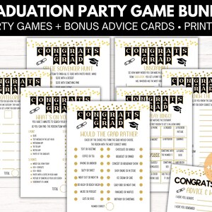Graduation Game Bundle Printable | Black and Gold Confetti Party Pack | Congrats Grad | Activities | Advice Well Wishes | Instant Download