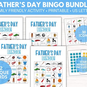 Vaderdag bingobundel afdrukbaar | Unieke bingokaarten | Themaspel voor vaderviering | Gezinsvriendelijke activiteit | Kinderen | Directe download