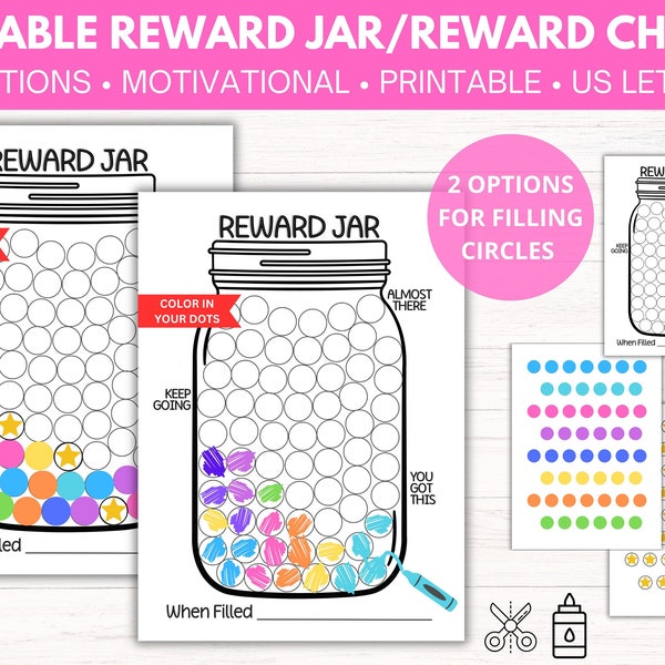 Reward Jar | Reward Chart | 2 Option Fillable | Color Printable | Motivational | Goal, Progress Tracker | For Kids or Adults | Chores, Tasks