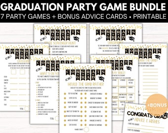 Pacchetto di giochi di laurea stampabili / Kit per feste con coriandoli neri e oro / Congratulazioni al laureato/a / Attività / Consigli e auguri / Download immediato