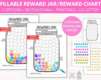 Reward Jar | Reward Chart | 2 Option Fillable | Color Printable | Motivational | Goal, Progress Tracker | For Kids or Adults | Chores, Tasks