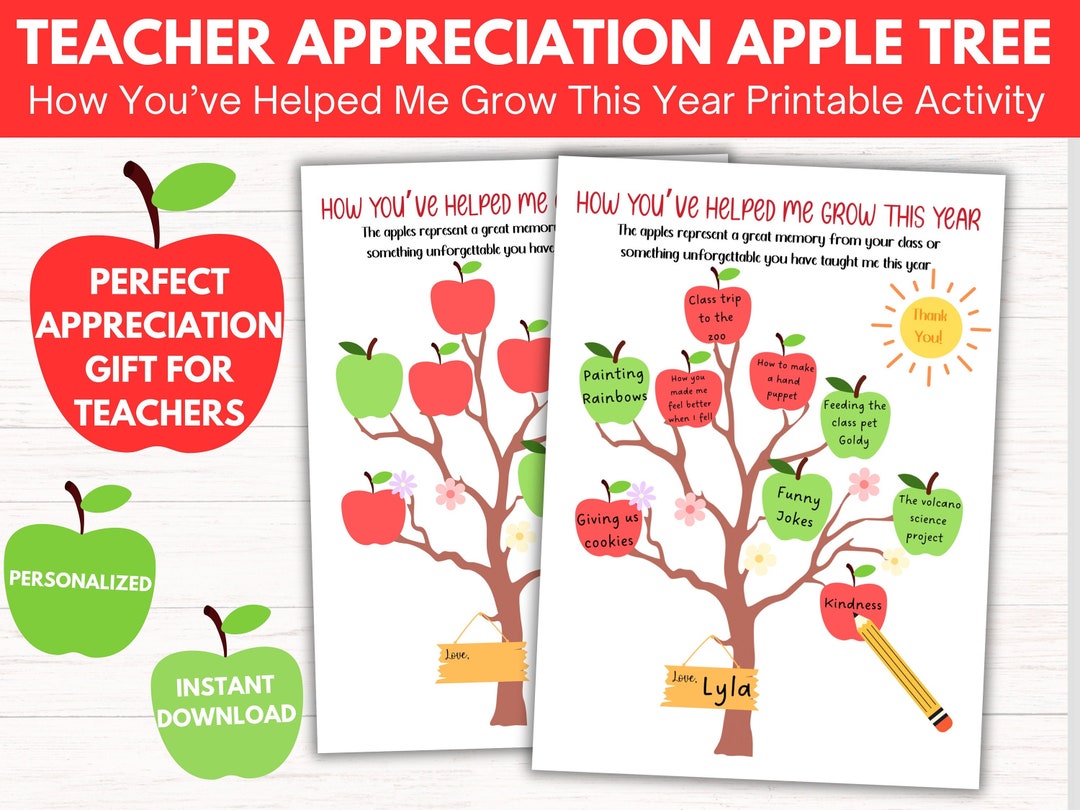 Teacher Appreciation Apple Tree Printable | Thank You Gift (digital ...