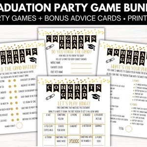 Graduation Game Bundle Printable Black and Gold Confetti Party Pack ...