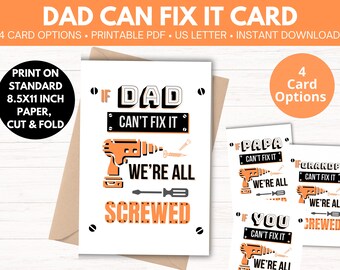 Dad Can Fix It Printable Card | Funny For Dad, Papa, Grandpa, You | Fathers Day, Dad Birthday Any Occasion | Orange Tools | Instant Download
