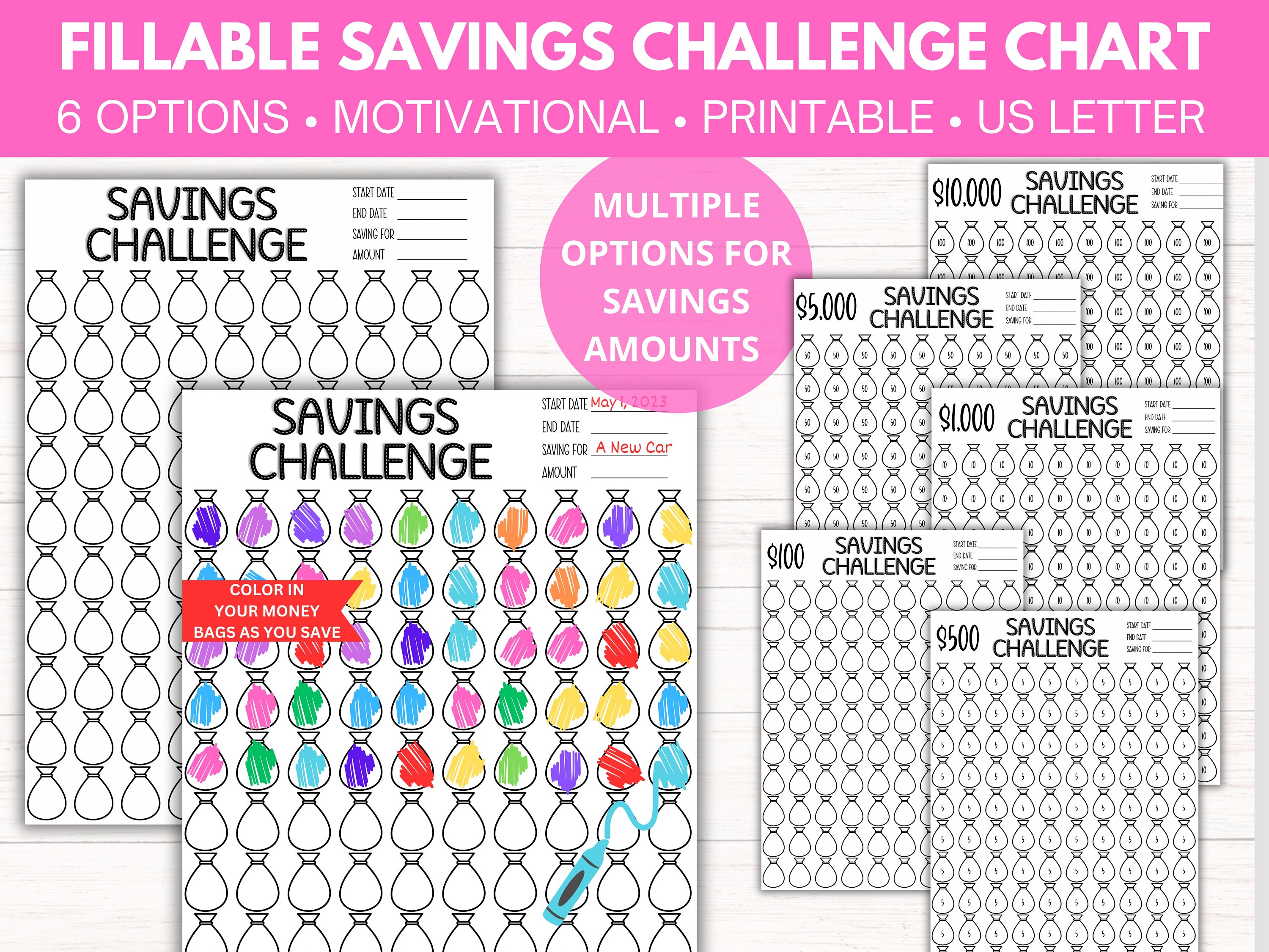 Savings Challenge Bundle Printable | Goal, Progress Tracker Templates ...