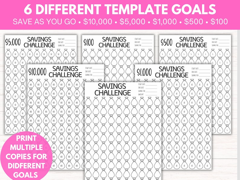 Savings Challenge Bundle Printable | Goal, Progress Tracker Templates ...