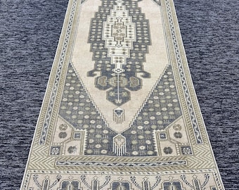 2x6 Runner, Oushak Runner Rug, Short Turkish Runner, Gray hallway rug, Hand Knotted Runner, 2x6 Wool Runner, Vintage Runner Rug,2.4x6.5 Rug