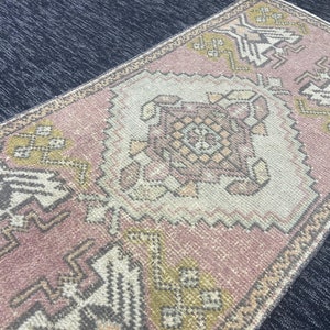 Vintage Turkish Wool Rug: Hand Knotted Pastel Pink Doormat (1.7 x 3.2 ft)