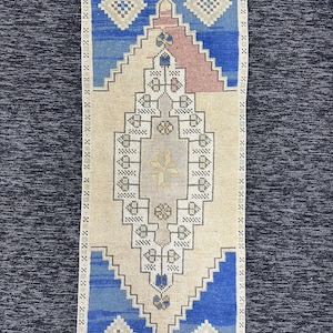Rustic Rug, Doormat Rug, Vintage Rug, Beige Blue Rug, Faded Rug, Turkish Rug, Accent Rug, Bathroom Rug, Entryway Rug, Kitchen Rug, 1.7x3.11