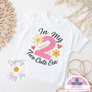 In My Two Cute Era Birthday Shirt T-Shirt for Girl Toddler 2nd Birthday Tee Flower Kids Top Number Age 2 Organic Gift Girls Party Outfit