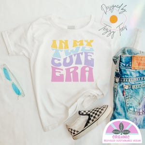 Retro In My Two Cute Era Birthday Shirt T-Shirt for Girl Toddler 2nd Birthday Tee Rainbow Vintage Kids Top Age 2 Organic Gift Girls Outfit
