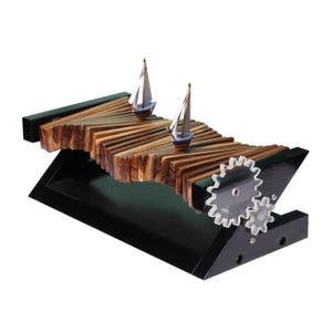 Kinetische Wellenskulptur aus Holz, kinetische Kunst, Bootsautomat, Geburtstagsgeschenk, Schreibtisch, mechanische Kunst, Bürodekoration