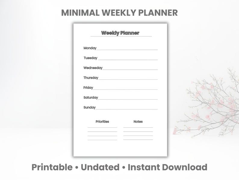 Minimalist Weekly Planner Printable | Undated PDF, A4 Size - Etsy