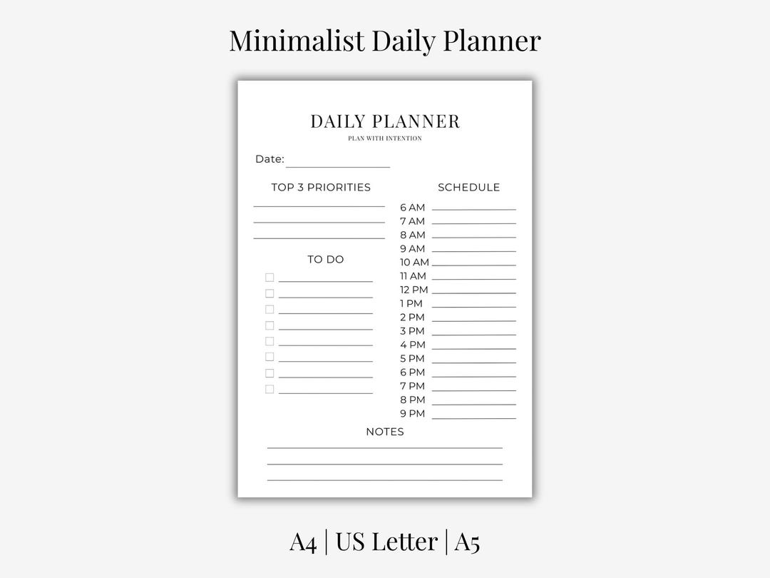 Minimalist Daily Planner Printable | 6AM-9PM Time Blocking (PDF ...