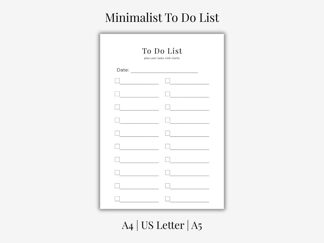 Minimalist to Do List Printable | Clean Checklist Planner (A4, US ...
