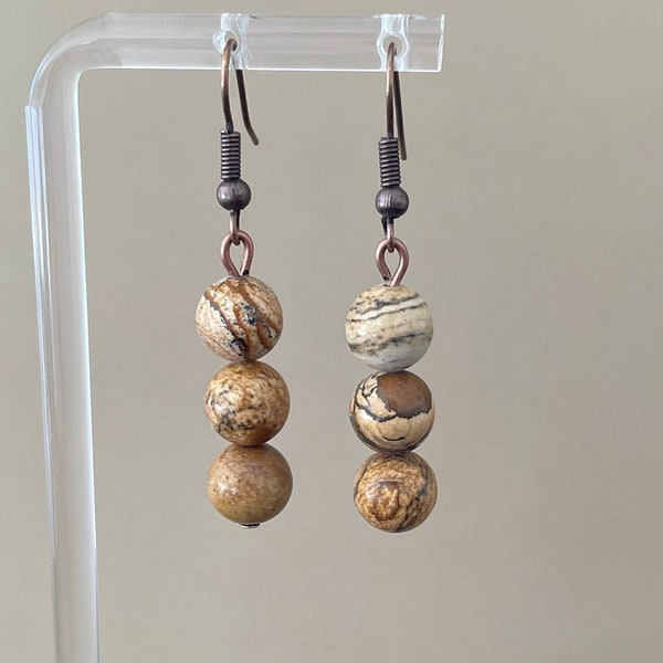 Natural Stone Earrings - Picture Jasper - Handmade