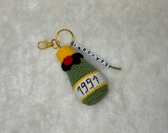 Handmade Crochet Champagne Bottle Keychain • Bag Charm Accessory