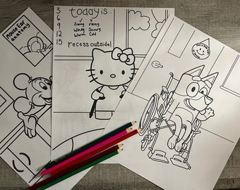 Special Education Coloring Sheets Bluey, Kawaii Kitty, Mickey Mouse, Hello Inclusion, Special Needs, Physical Disability worksheets for kids