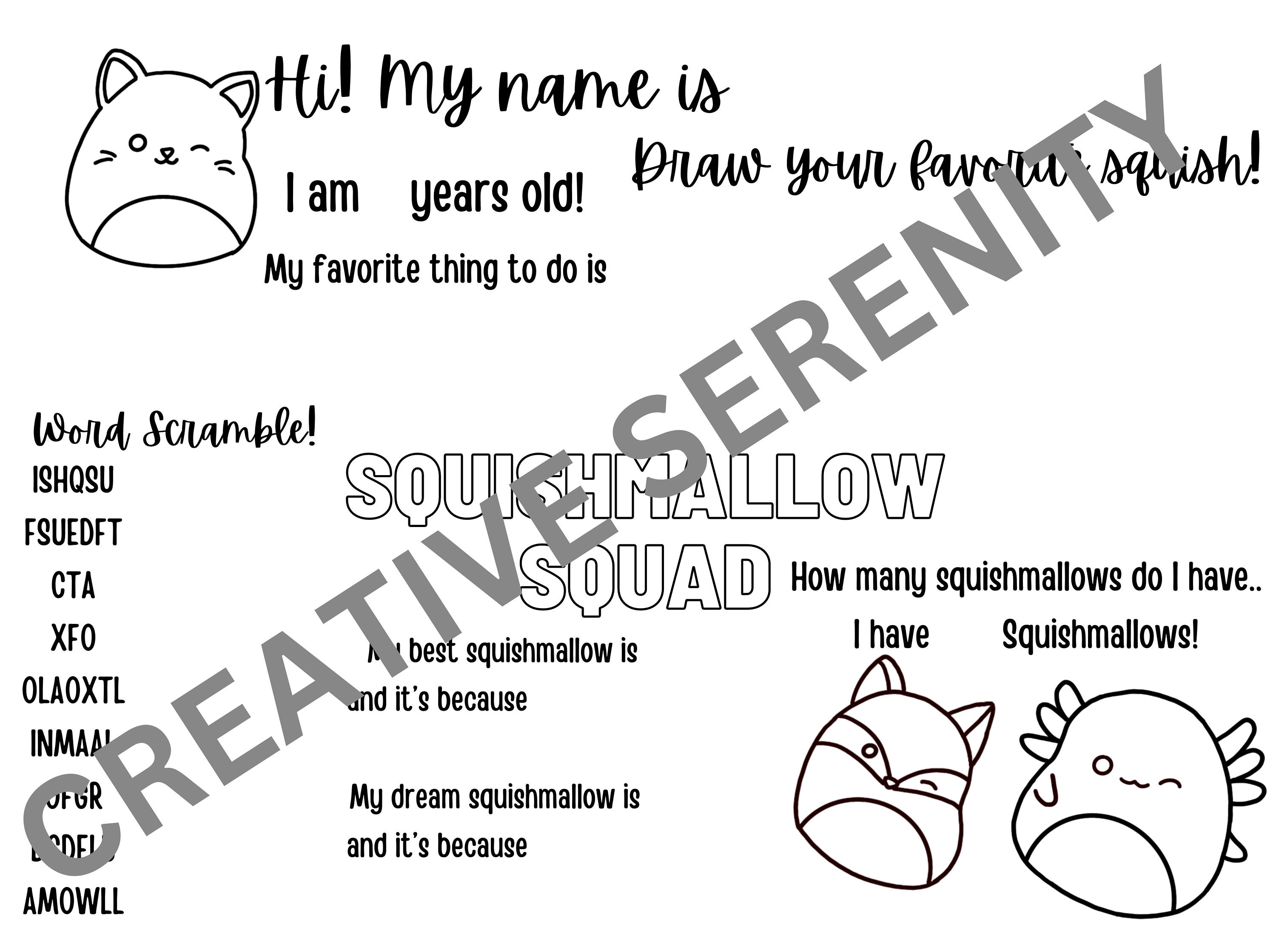 Squishmallow Activity Page Printable Worksheet for Drawing - Etsy