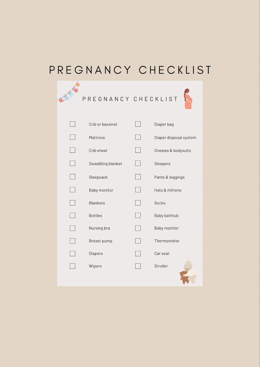 Printable Pregnancy Checklist for Expectant Couples Prepare Etsy