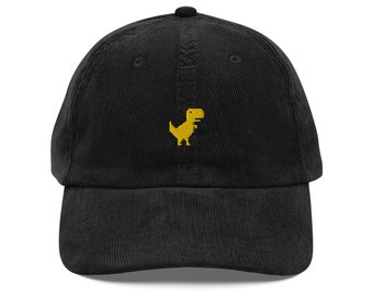 Embroided Dinosaur T-rex Hat | Pixel Dino | Vintage Corduroy Cap