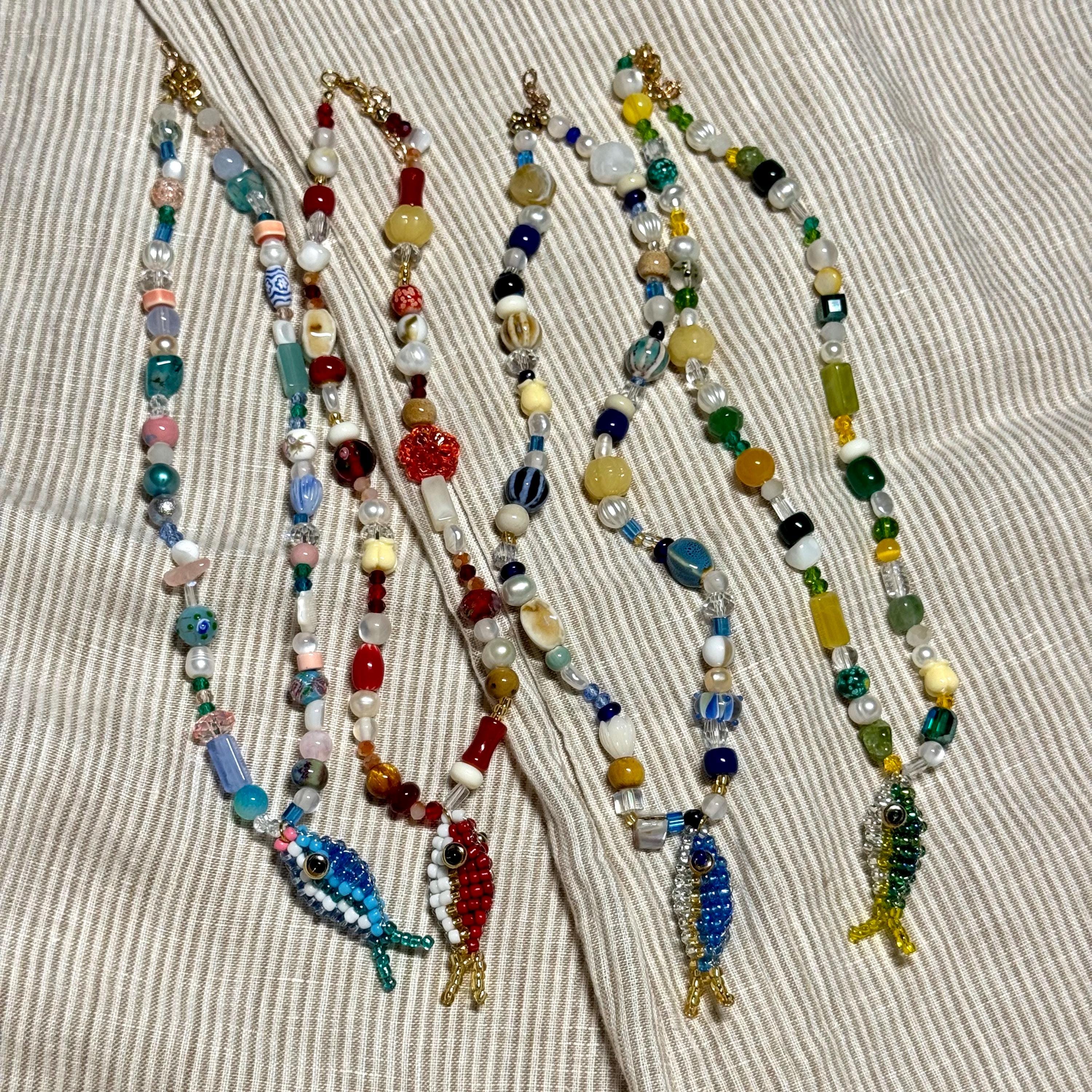 Ocean Monster Necklace/Cottagecore/Beaded necklace/Summer necklace/Fish Pendant/Beaded Fish/Fish Charm