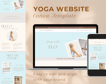 Yoga Website Template Canva | DIY Modern Web Design | One Page Website for Wellness Coach, Yoga, Fitness or Pilates Instructors