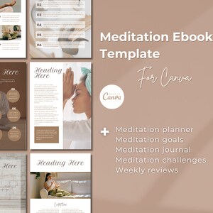Digital Meditation E-Book Template for Canva, Workbook, Lead Magnet, Mental Health, Wellness Planner