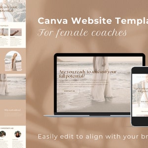 Websitesjabloon voor moderne coaching voor vrouwen, esthetisch, volledig bewerkbaar in canva, klaar voor jou
