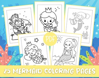 Mermaid Coloring Pages, Mermaid Coloring Book, Mermaid Coloring Book for Girls, Mermaid Birthday Party Activity