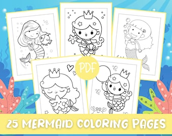 Mermaid Coloring Pages, Mermaid Coloring Book, Mermaid Coloring Book for Girls, Mermaid Birthday Party Activity