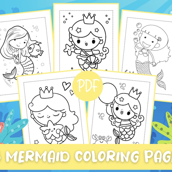 Mermaid Coloring Pages, Mermaid Coloring Book, Mermaid Coloring Book for Girls, Mermaid Birthday Party Activity