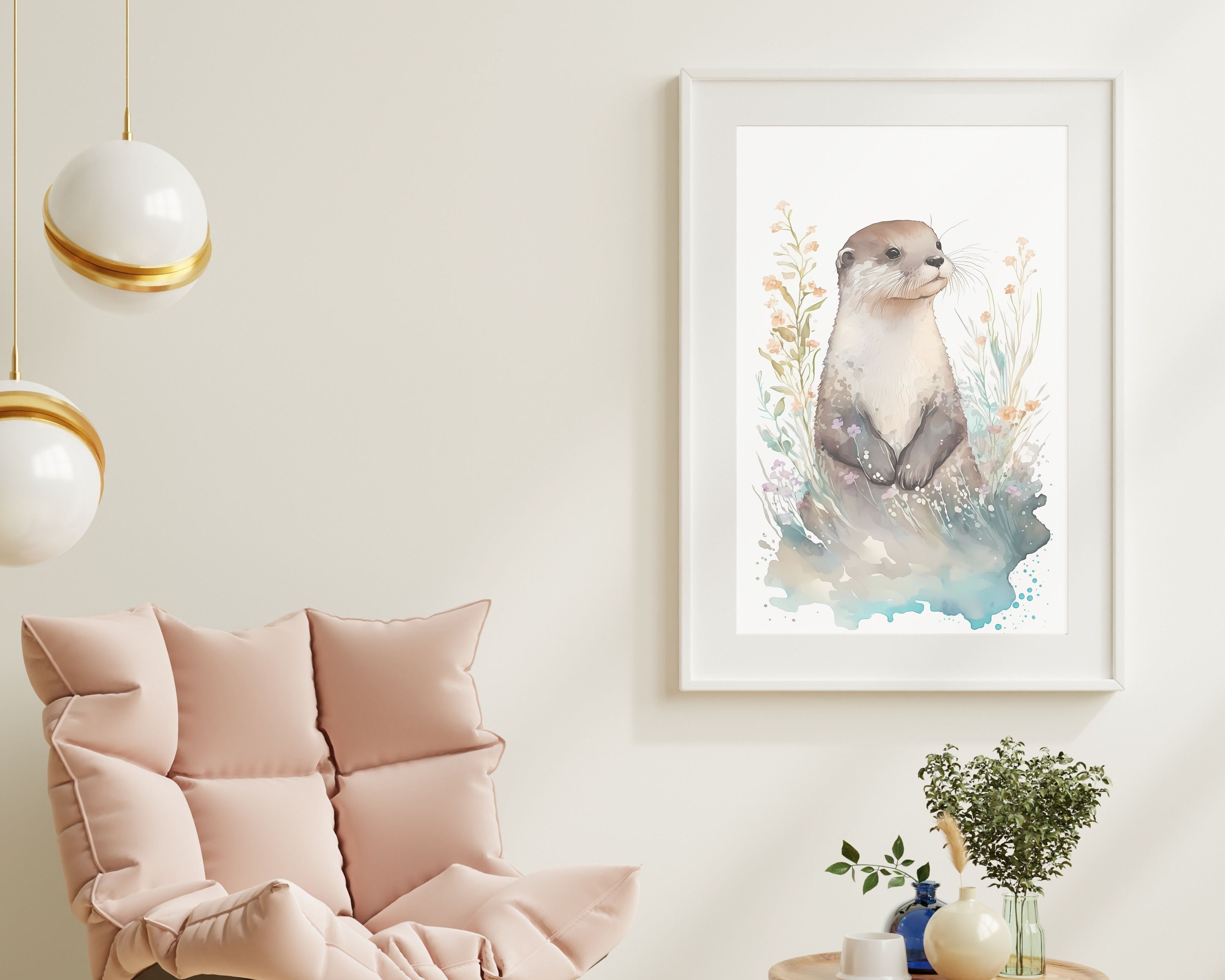 Discover Cute Otter Watercolor PRINTABLE ART print poster decor art watercolor gift printable art , No Frame