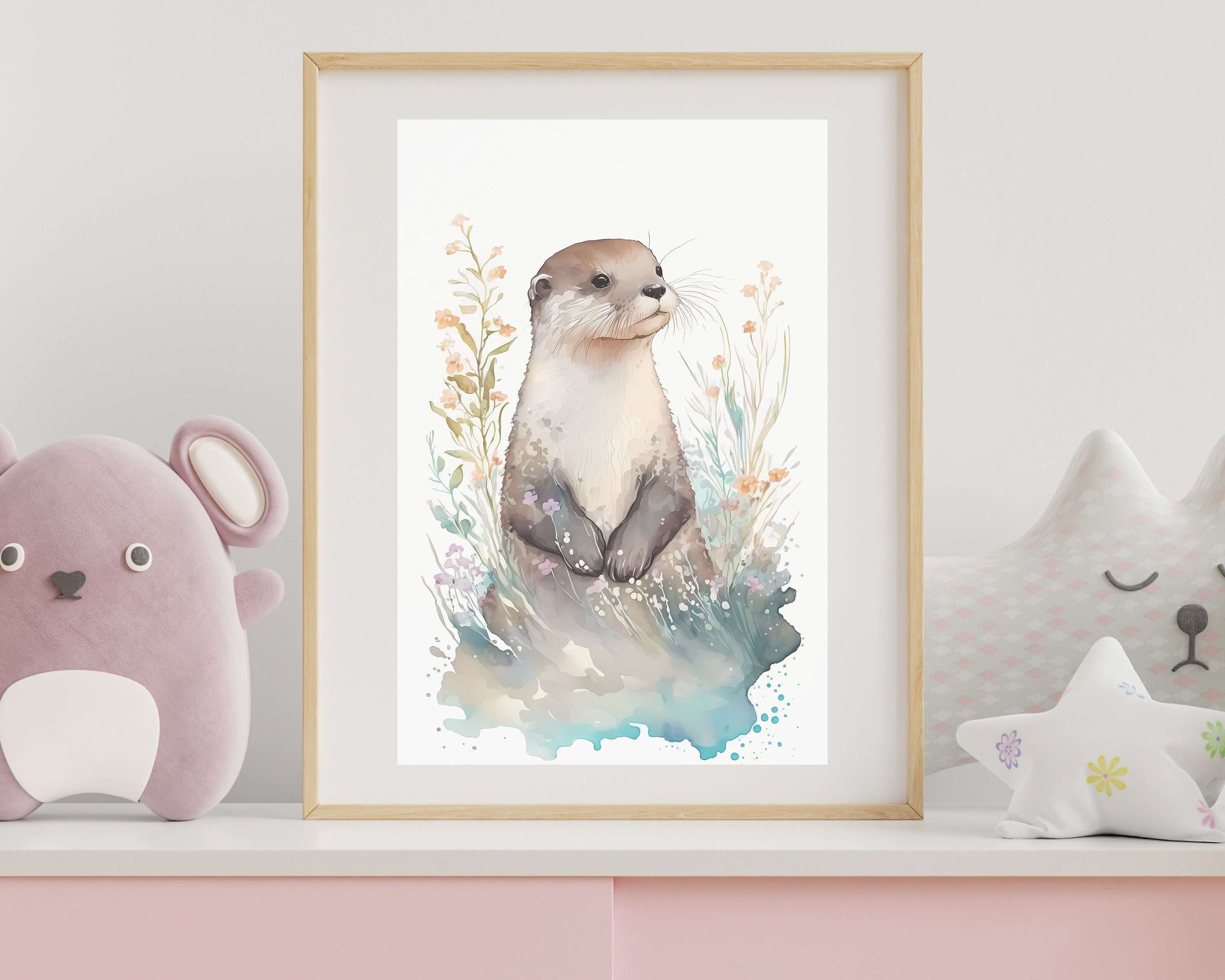 Discover Cute Otter Watercolor PRINTABLE ART print poster decor art watercolor gift printable art , No Frame