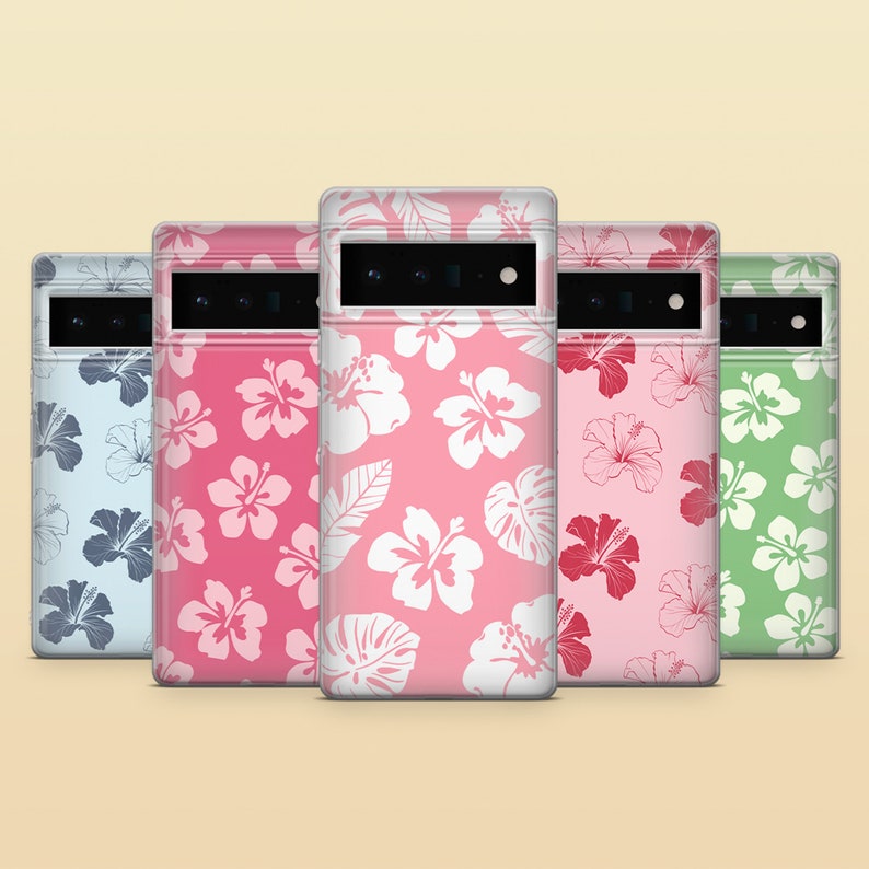 Hibiscus mobilskal med hawaiisk blommotiv för Google Pixel 10A, 10Pro XL, 9Pro, 9A, 8A, Samsung S26, S25, S23, A57, A17 iPhone 17e, 16Pro 15 bild 1