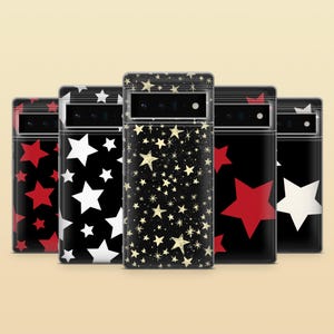 Stars Phone Case Black Red White Cover for Google Pixel 10Pro XL, 9Pro, 9A, 8A, 7A, 6A Samsung S25, S24, S23, A56, A15 iPhone 17 16Pro 15 14