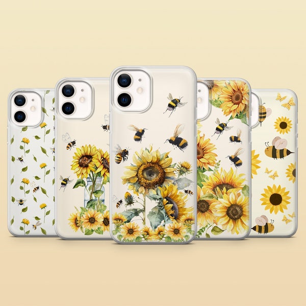 Bumble Bee Phone Case Honey Sunflower Cover for iPhone 15, 14, 13, 12, 11, Samsung S24Ultra, S23FE, S22, A15 A54 A25 A14 Pixel 8A 8Pro 7A 6A