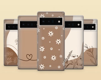 Minimal Herbal Phone Case Beige Cover for Google Pixel 10A, 10Pro XL, 9Pro, 9A, 8A, 7Pro Samsung S26, S25, S23, A57, A17 iPhone 17e, 16, 15