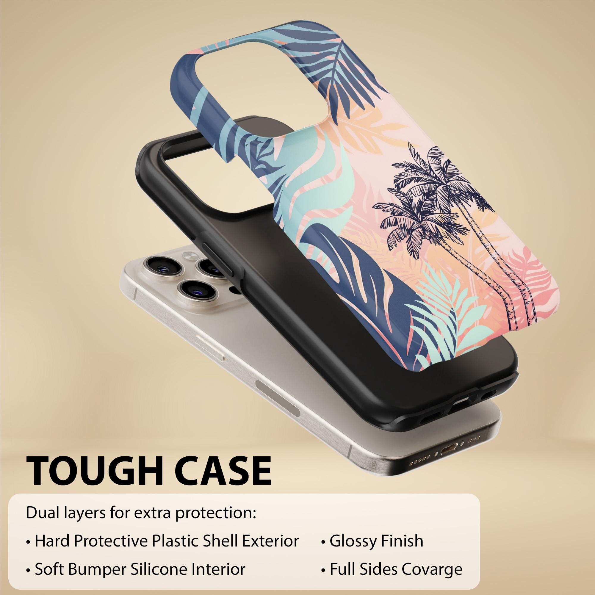 Palm Tree Phone Case Coconut TOUGH Cover for iPhone 17pro, 16e, 15, 14 ...