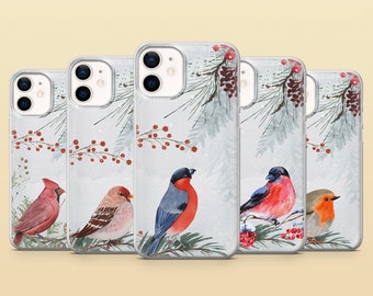 Bird Phone Case Winter Watercolor Cover for iPhone 17Pro, 17e, 16, 15, 14, 13 Samsung S26, S25, S23, A57 Pixel 10A, 10ProXL, 9A, 8A, 8Pro 7A