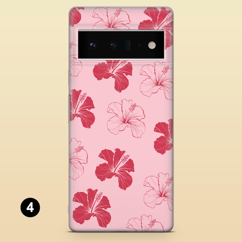 Hibiscus mobilskal med hawaiisk blommotiv för Google Pixel 10A, 10Pro XL, 9Pro, 9A, 8A, Samsung S26, S25, S23, A57, A17 iPhone 17e, 16Pro 15 4