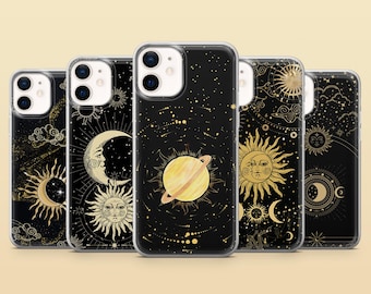 Funda de teléfono Witchy Astronomy con diseño de sol y luna para iPhone 17Pro, 16e, 15, 14 y 13, Samsung S26, S25FE, S23, A57, Pixel 10A, 10ProXL, 9A, 8A, 8 y 7A