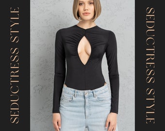 Cut out Front Long-Sleeve Bodysuit